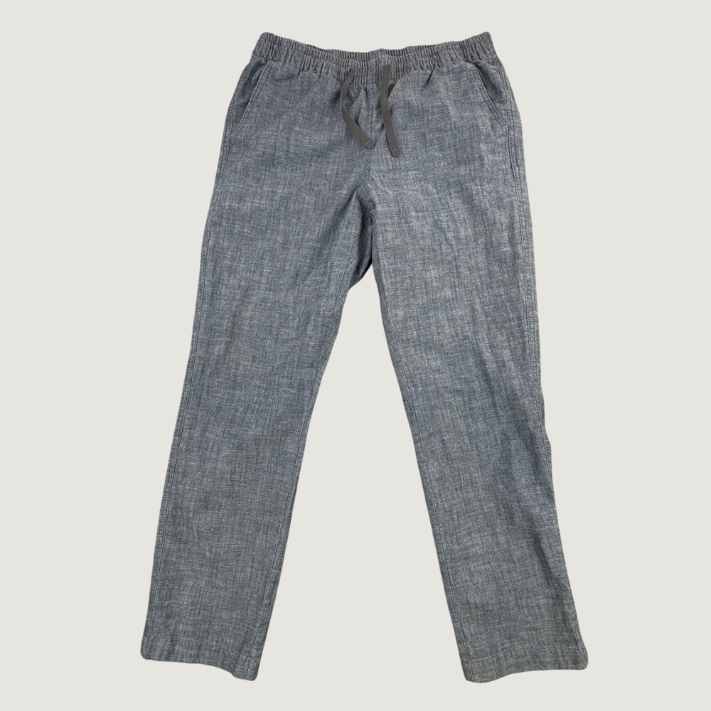 LL Bean Favorite Fit Blue Chambray Drawstring Pants Womens 10 Reg Straight Leg